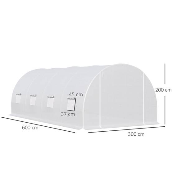 Serre de Jardin Tunnel Surface Sol 18 m² 6L x 3l x 2H m châssis Tubulaire renforcé 24 mm 8 fenêtres Blanc - Image 5