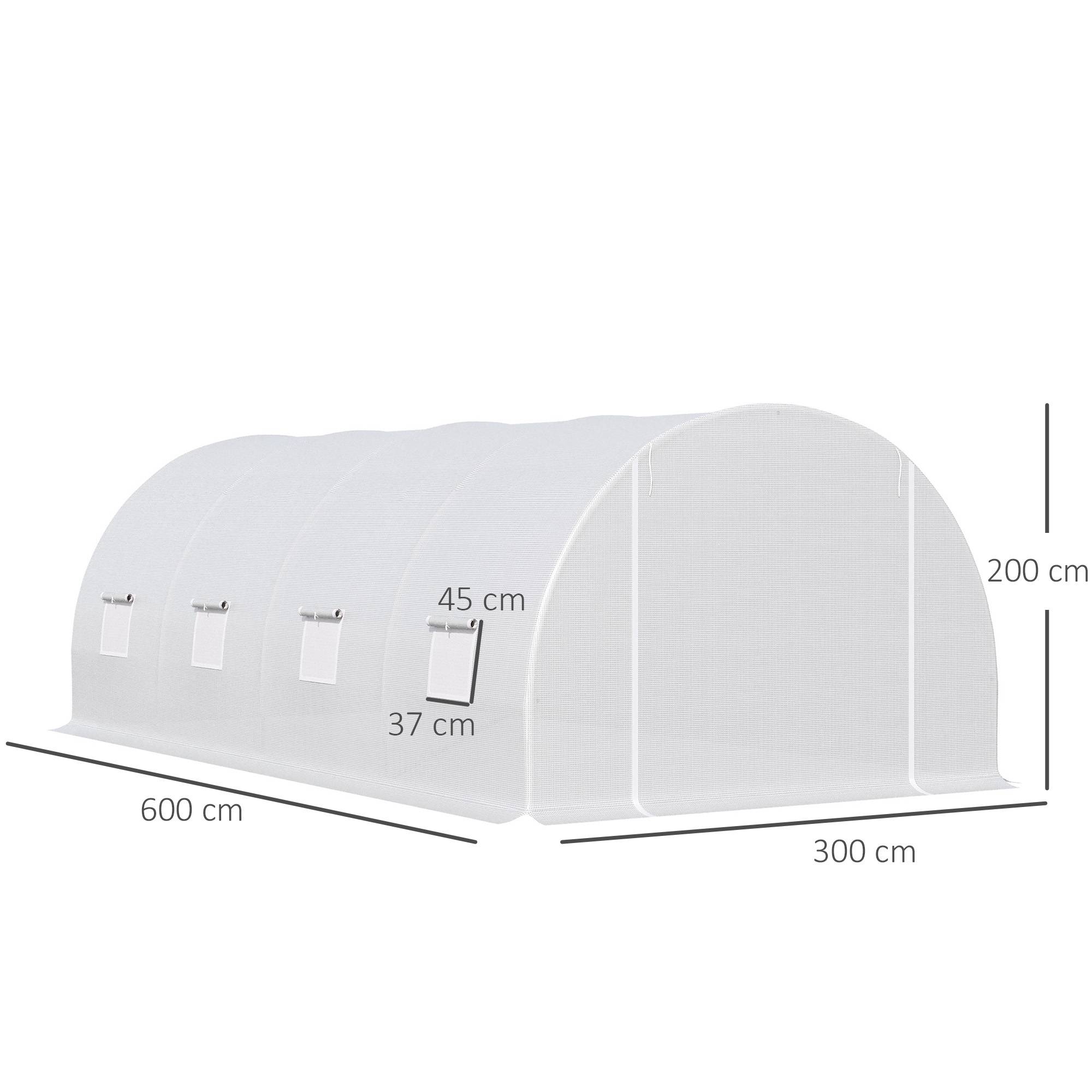 Serre de Jardin Tunnel Surface Sol 18 m² 6L x 3l x 2H m châssis Tubulaire renforcé 24 mm 8 fenêtres Blanc - Image 5