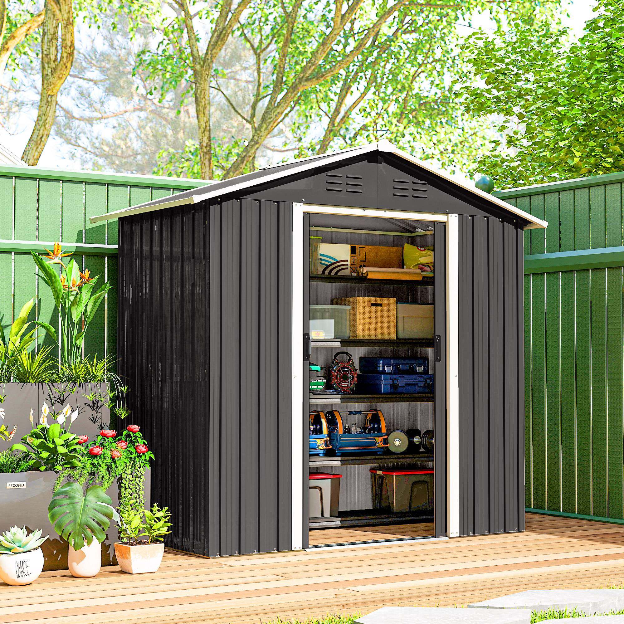 ComfortXL - Abri de jardin acier galvanisé rangement outils double porte 194x107x191cm gris - ComfortXL Outdoor Living - Image 4