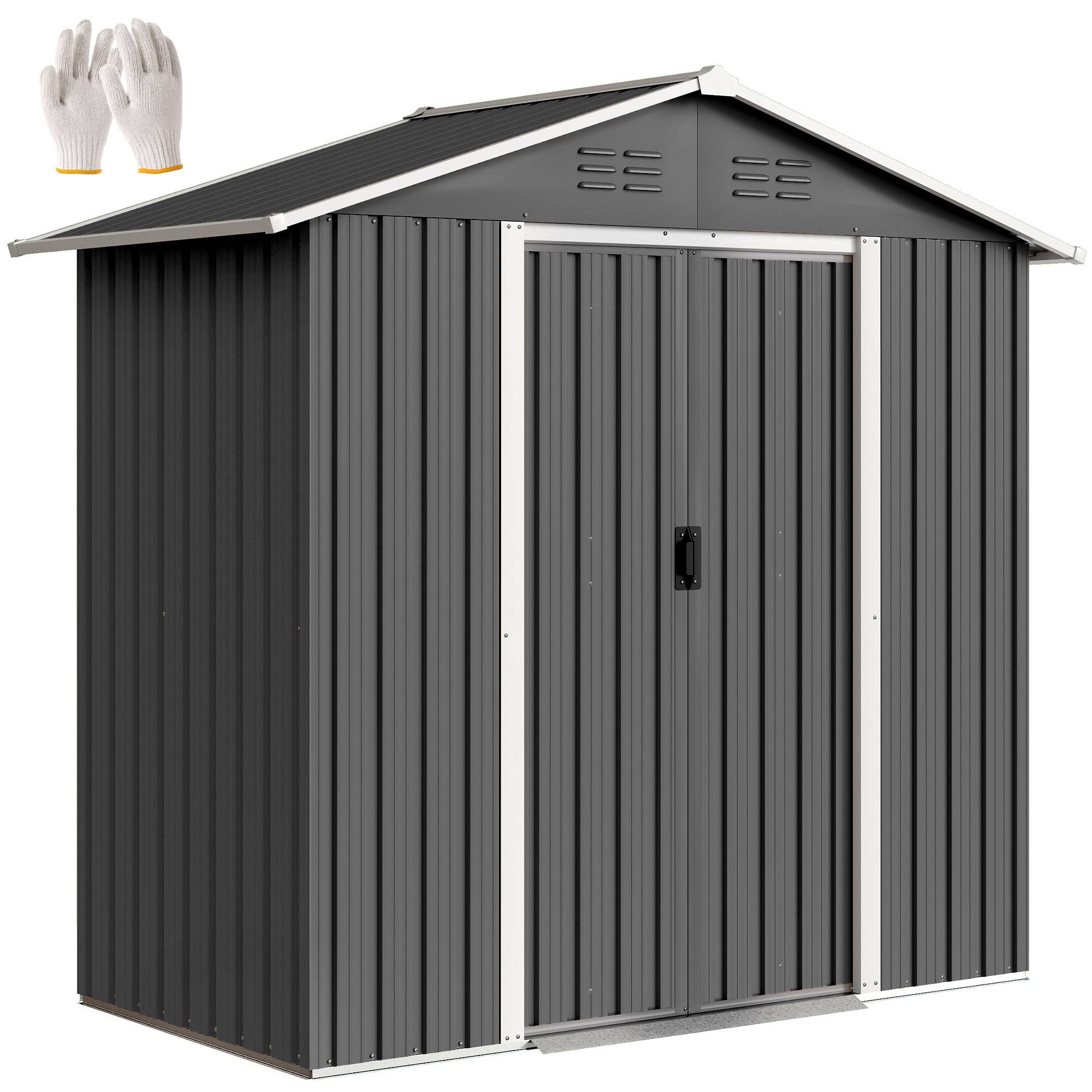 ComfortXL - Abri de jardin acier galvanisé rangement outils double porte 194x107x191cm gris - ComfortXL Outdoor Living - Image 1