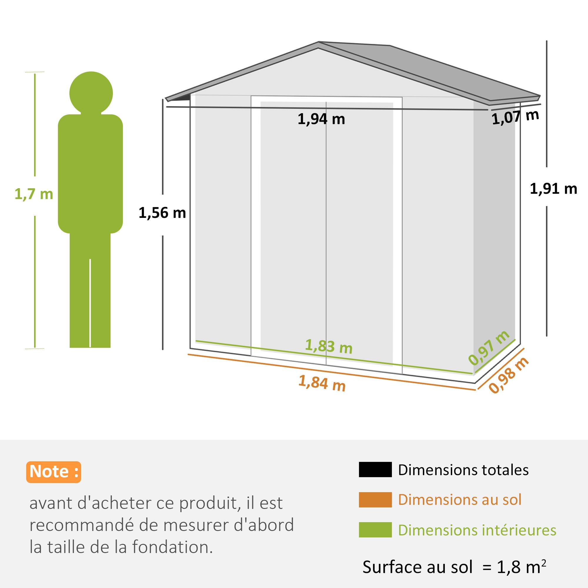 ComfortXL - Abri de jardin acier galvanisé rangement outils double porte 194x107x191cm gris - ComfortXL Outdoor Living - Image 5