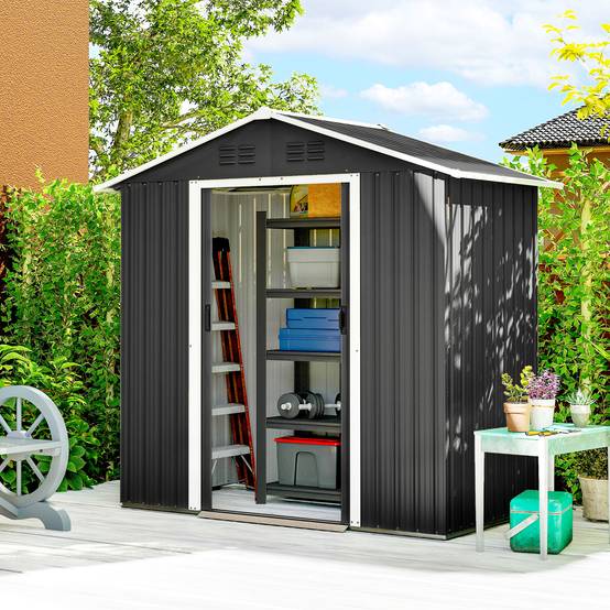 ComfortXL - Abri de jardin acier galvanisé rangement outils double porte 194x107x191cm gris - ComfortXL Outdoor Living - Image 3