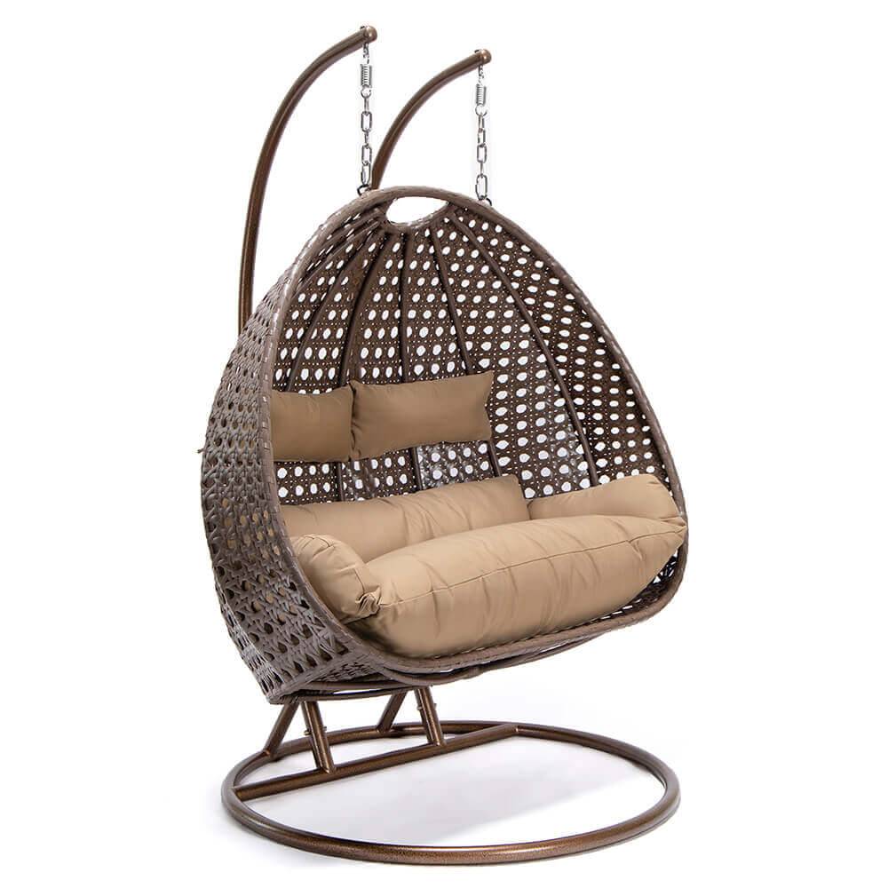 Fauteuil suspendu en polyrotin avec housse de pluie HOME DELUXE TWIN - marron (pour 2 personnes, ensemble complet) - Image 7