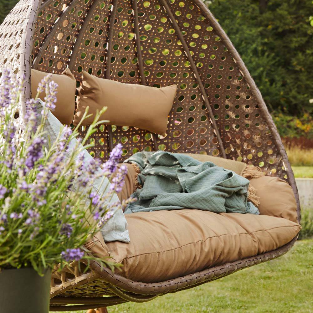 Fauteuil suspendu en polyrotin avec housse de pluie HOME DELUXE TWIN - marron (pour 2 personnes, ensemble complet) - Image 5