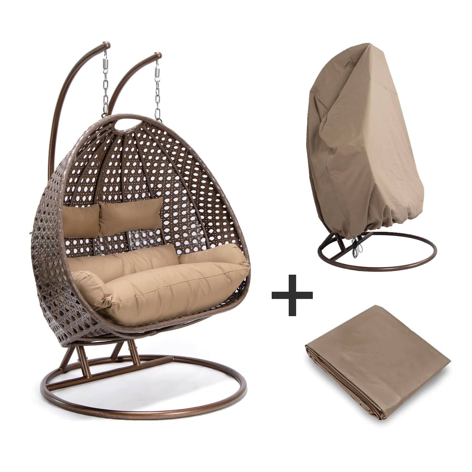 Fauteuil suspendu en polyrotin avec housse de pluie HOME DELUXE TWIN - marron (pour 2 personnes, ensemble complet) - Image 2