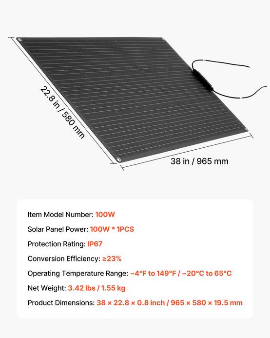 VEVOR Panneau Solaire Monocristallin Semi Flexible 100 W Chargeur Hors Réseau - Image 7