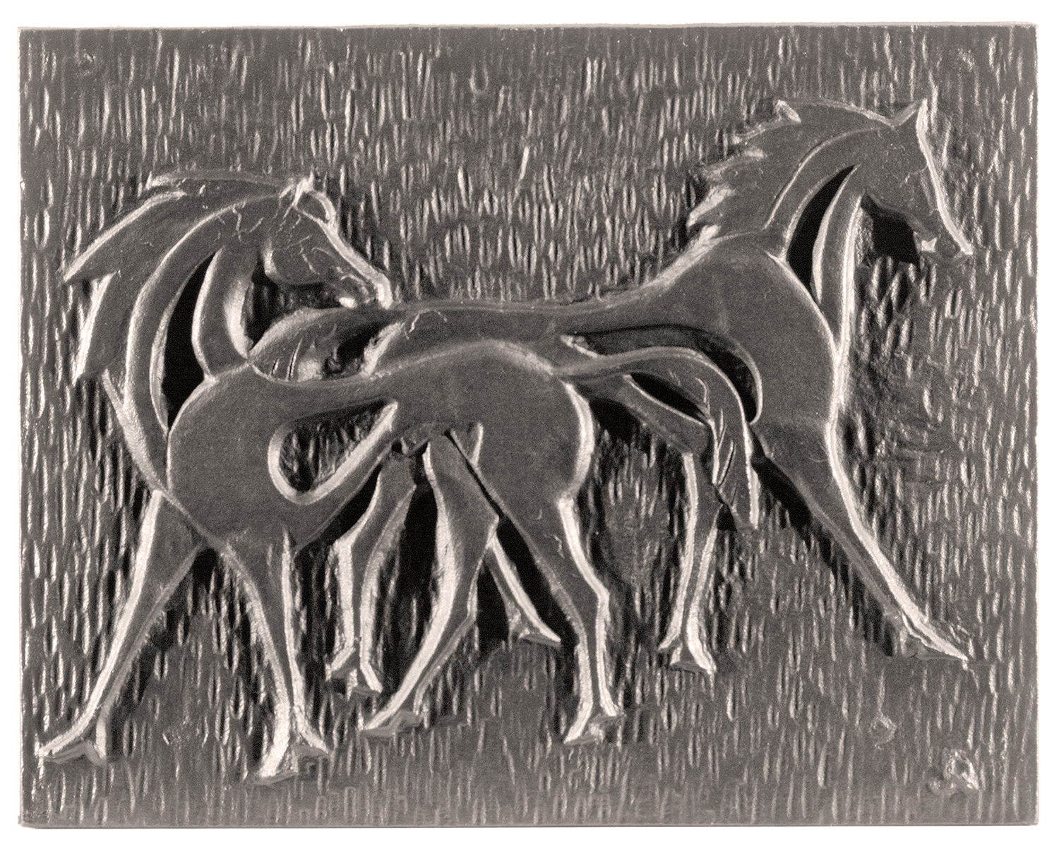 Plaque de cheminée jeux de chevaux Dommartin grise H. 46cm X L. 58cm - Image 1