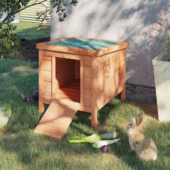 Abri pour Lapin en Bois Niche pour Rongeur avec Toit Ouvrant et Porte Rampe 51x42x43cm - ComfortXL Outdoor Living - Image 3