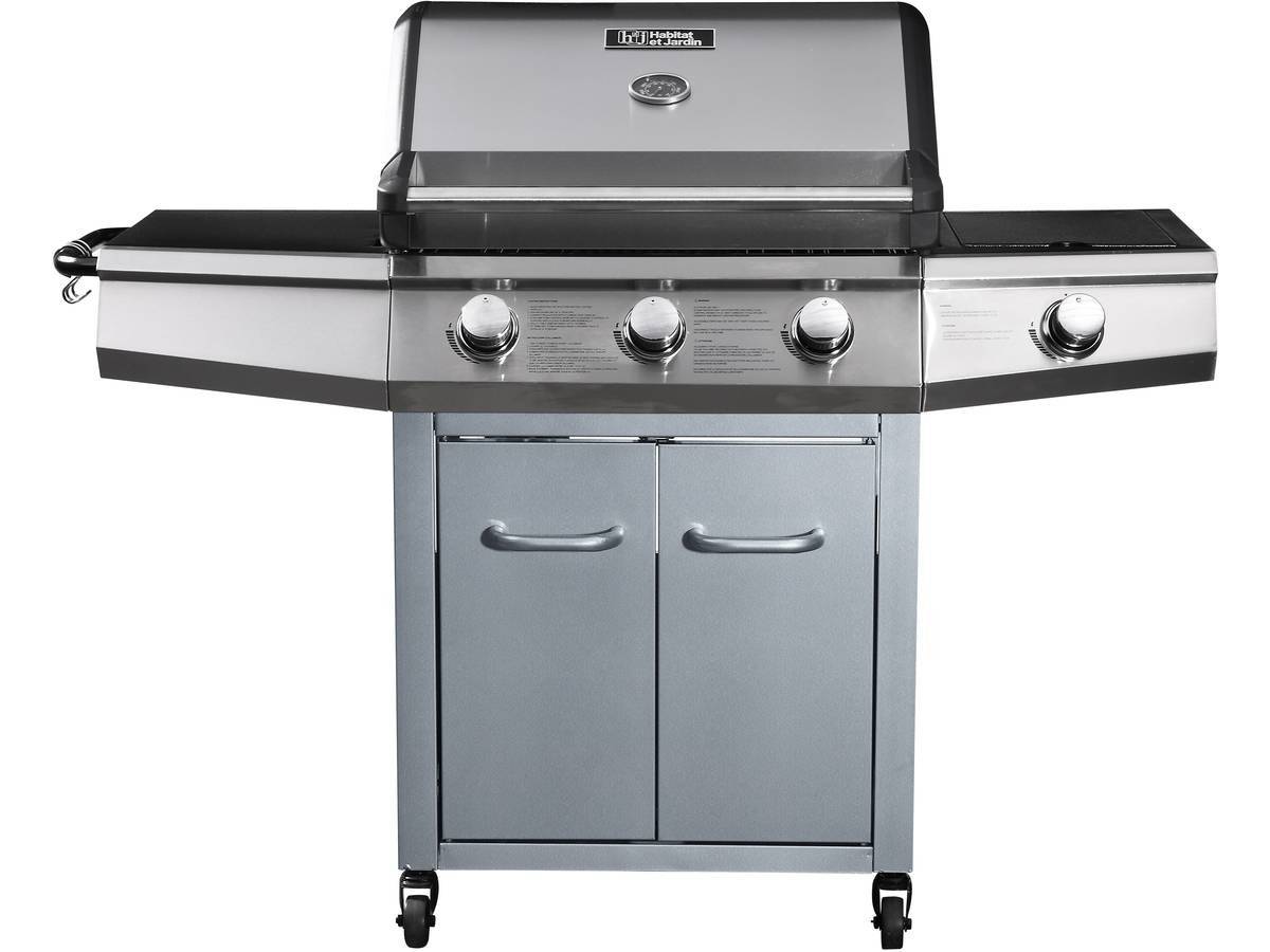 Habitat Et Jardin - Barbecue Gaz Avec Led "bingo 4" - 4 Brûleurs Dont 1 Latéral - 14kw + Housse Protection - Argenté -habitat Et Jardin - Image 2