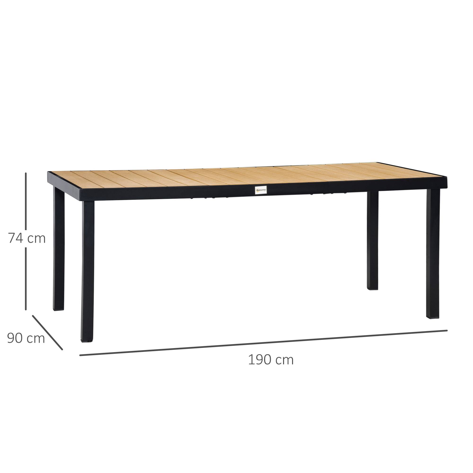 Outsunny - Table de jardin rectangulaire pour 8 personnes en aluminium plateau PE à lattes aspect bois dim. 190L x 90l x 74H cm noir - Image 3