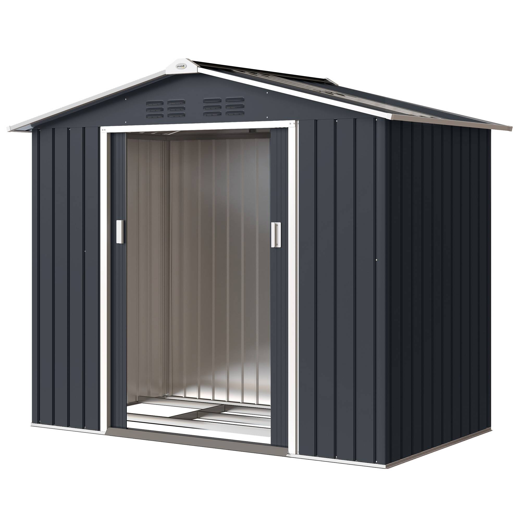Abri de jardin en métal 2,77 m² cabane de jardin 213 x 130 x 185 cm avec fondation, porte coulissante gris foncé - Image 2