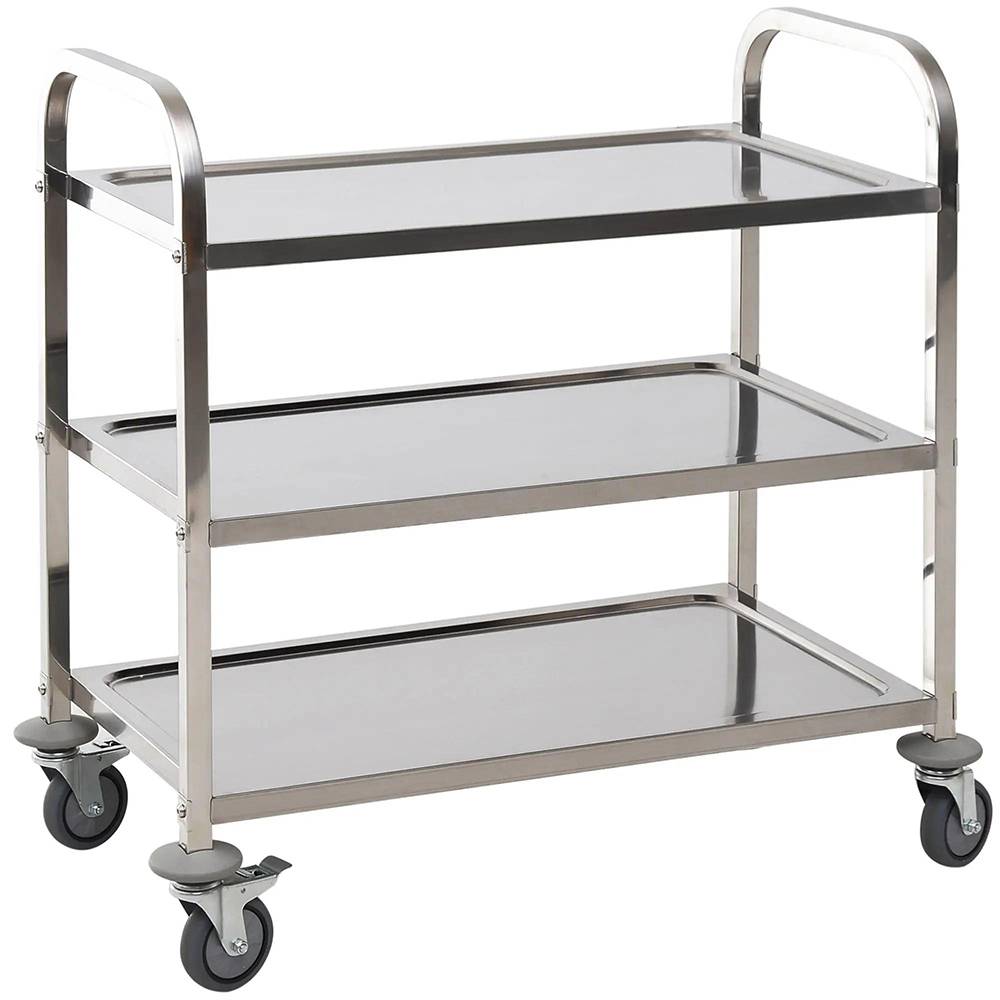 KOMHTOM - Chariot de service desserte de cuisine à roulettes 3 étagères 85L x 45l x 90H cm acier inox. chromé - Image 5