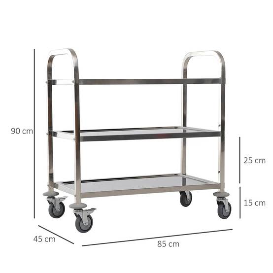 KOMHTOM - Chariot de service desserte de cuisine à roulettes 3 étagères 85L x 45l x 90H cm acier inox. chromé - Image 4