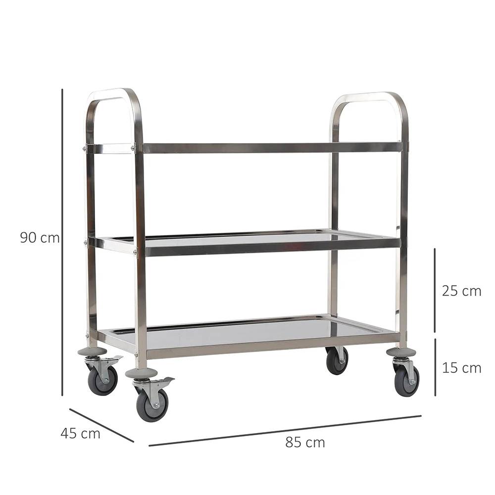 KOMHTOM - Chariot de service desserte de cuisine à roulettes 3 étagères 85L x 45l x 90H cm acier inox. chromé - Image 4
