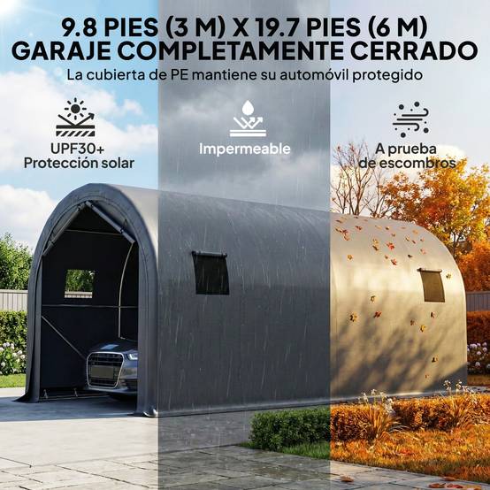 ComfortXL - Garage Voiture Extérieur Métal Galvanisé Tente Étanche Anti-UV 6x3 m Gris Foncé - ComfortXL Outdoor Living - Image 6