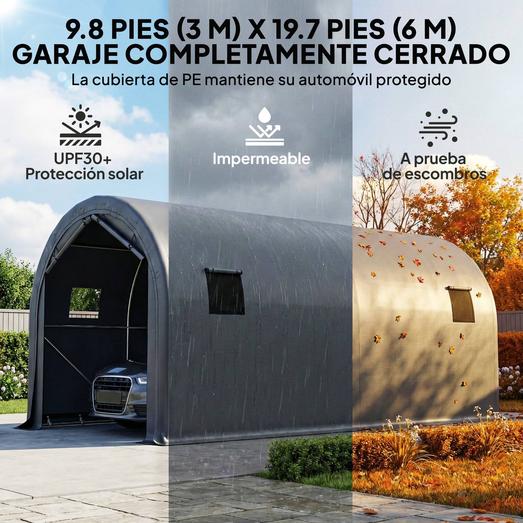 ComfortXL - Garage Voiture Extérieur Métal Galvanisé Tente Étanche Anti-UV 6x3 m Gris Foncé - ComfortXL Outdoor Living - Image 6
