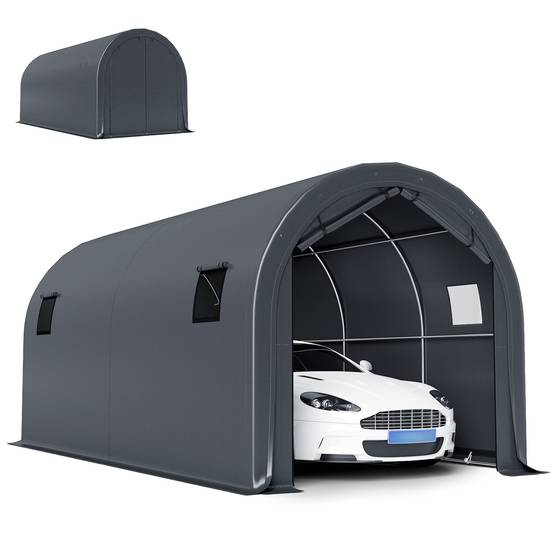 ComfortXL - Garage Voiture Extérieur Métal Galvanisé Tente Étanche Anti-UV 6x3 m Gris Foncé - ComfortXL Outdoor Living - Image 1