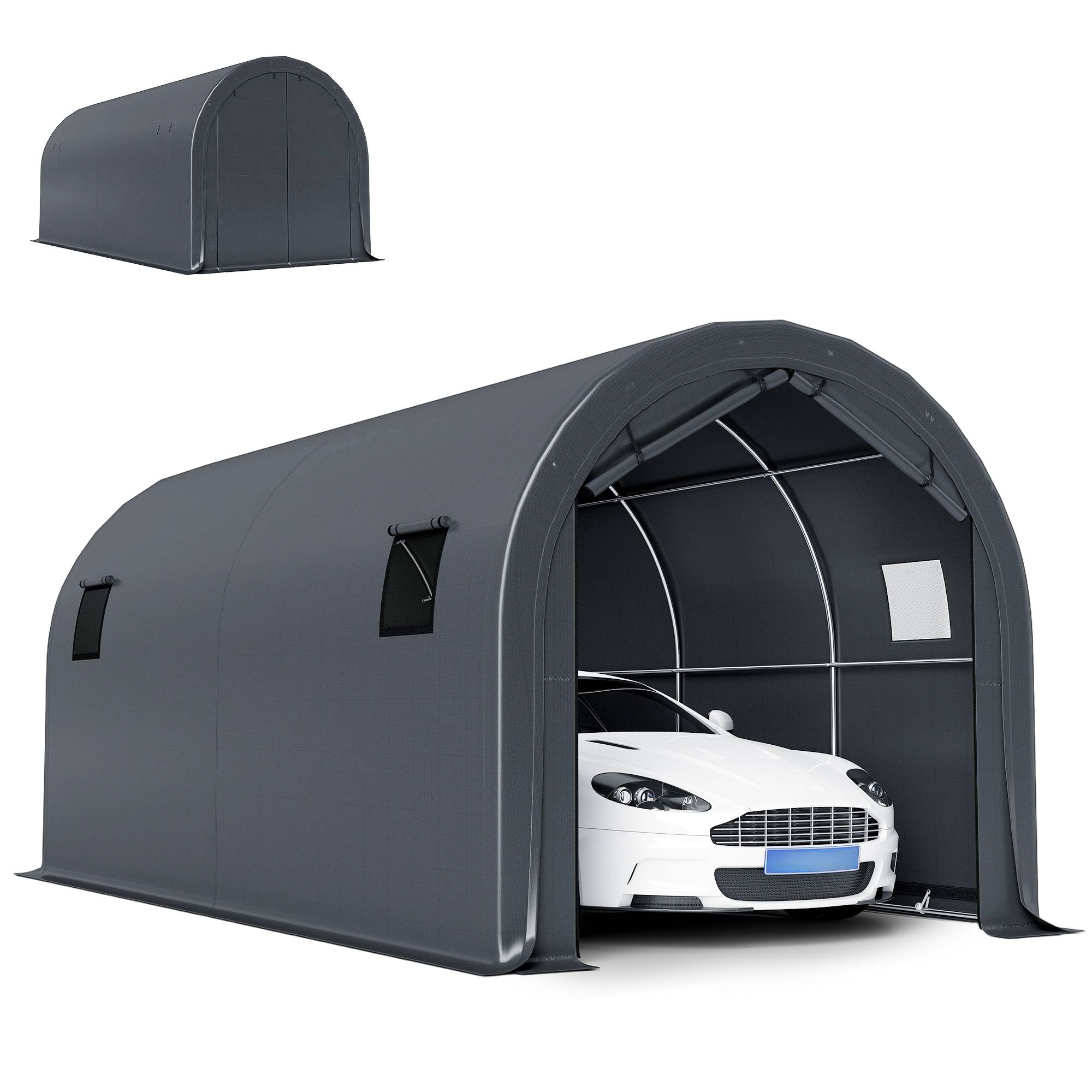 ComfortXL - Garage Voiture Extérieur Métal Galvanisé Tente Étanche Anti-UV 6x3 m Gris Foncé - ComfortXL Outdoor Living - Image 1