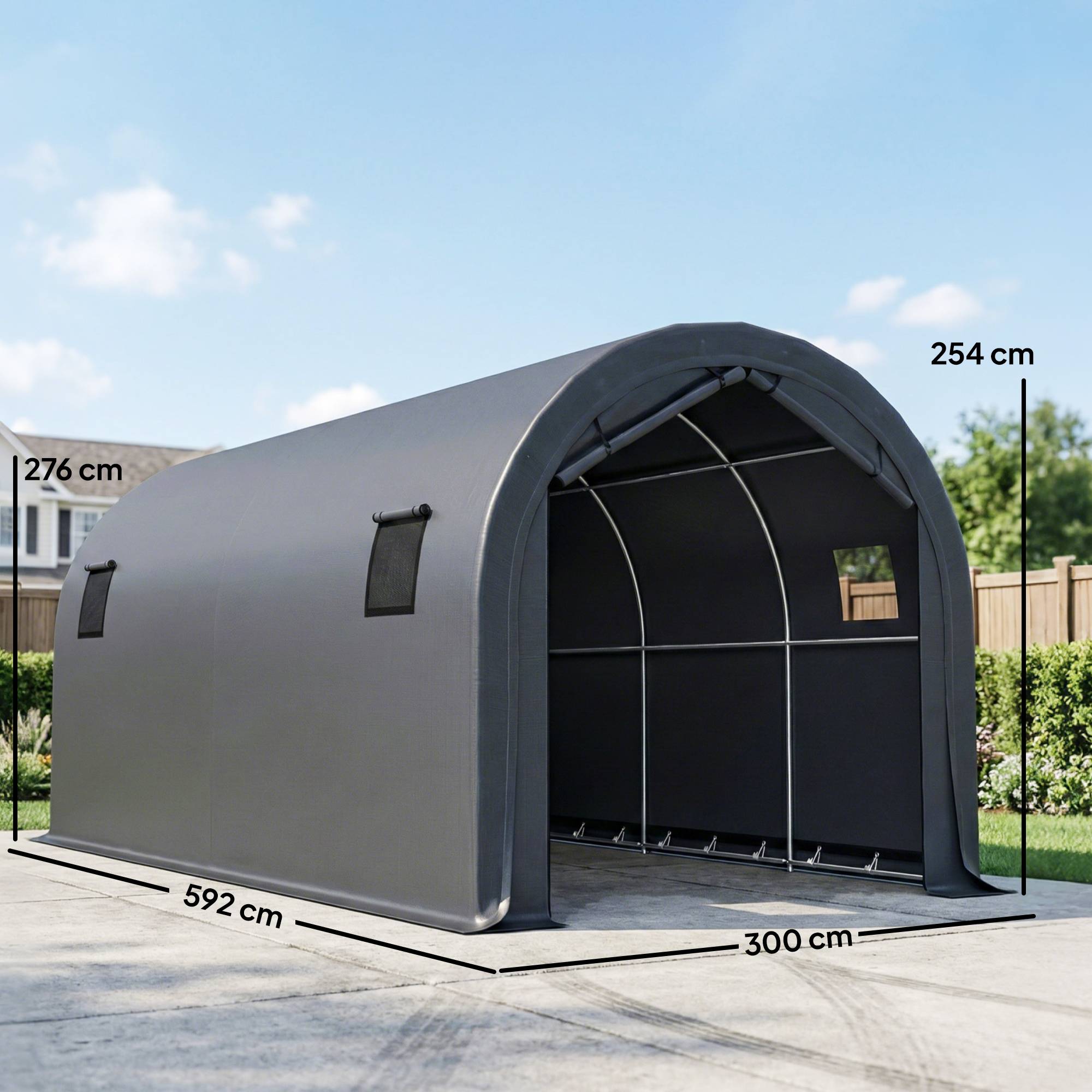ComfortXL - Garage Voiture Extérieur Métal Galvanisé Tente Étanche Anti-UV 6x3 m Gris Foncé - ComfortXL Outdoor Living - Image 5
