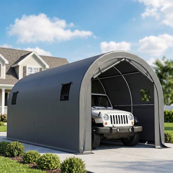 ComfortXL - Garage Voiture Extérieur Métal Galvanisé Tente Étanche Anti-UV 6x3 m Gris Foncé - ComfortXL Outdoor Living - Image 3