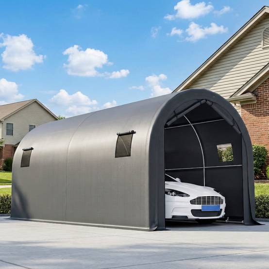ComfortXL - Garage Voiture Extérieur Métal Galvanisé Tente Étanche Anti-UV 6x3 m Gris Foncé - ComfortXL Outdoor Living - Image 4