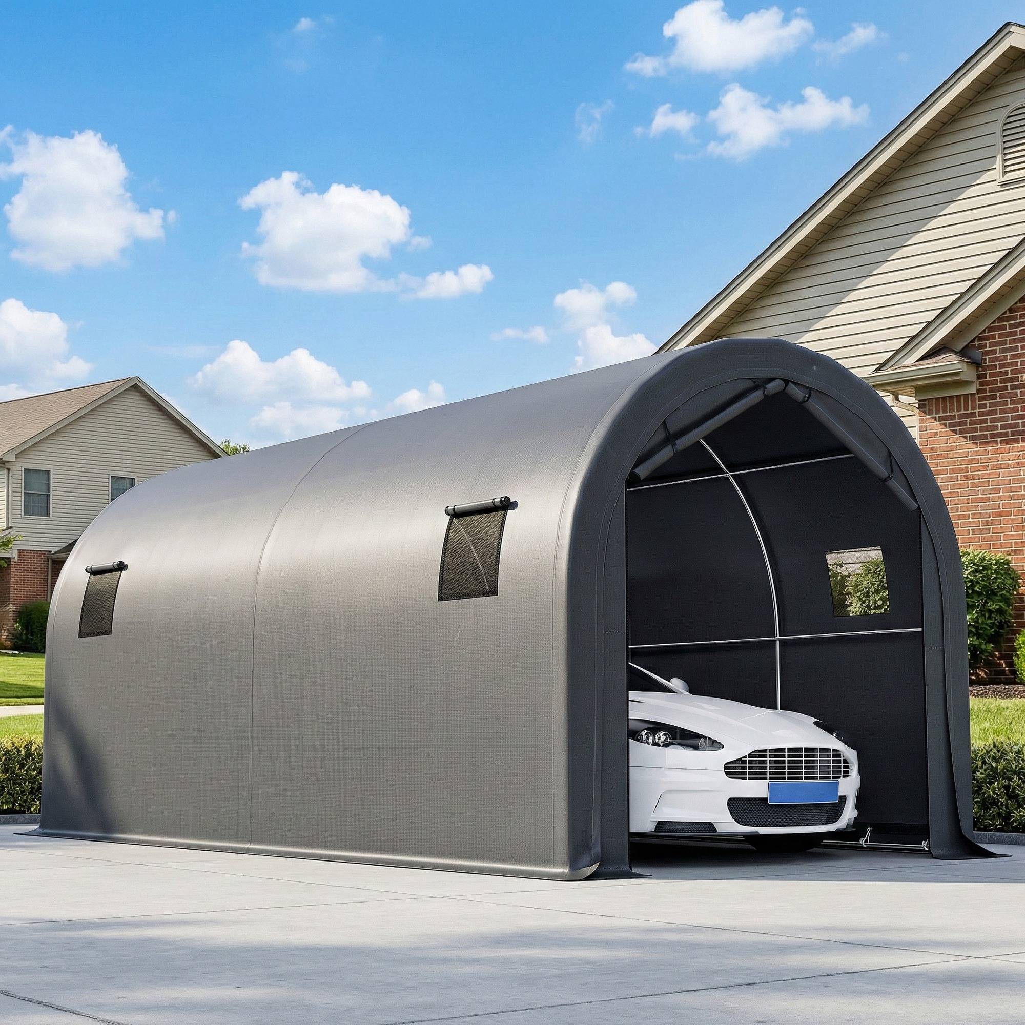 ComfortXL - Garage Voiture Extérieur Métal Galvanisé Tente Étanche Anti-UV 6x3 m Gris Foncé - ComfortXL Outdoor Living - Image 4