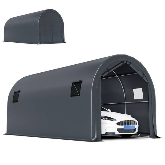 ComfortXL - Garage Voiture Extérieur Métal Galvanisé Tente Étanche Anti-UV 6x3 m Gris Foncé - ComfortXL Outdoor Living - Image 2