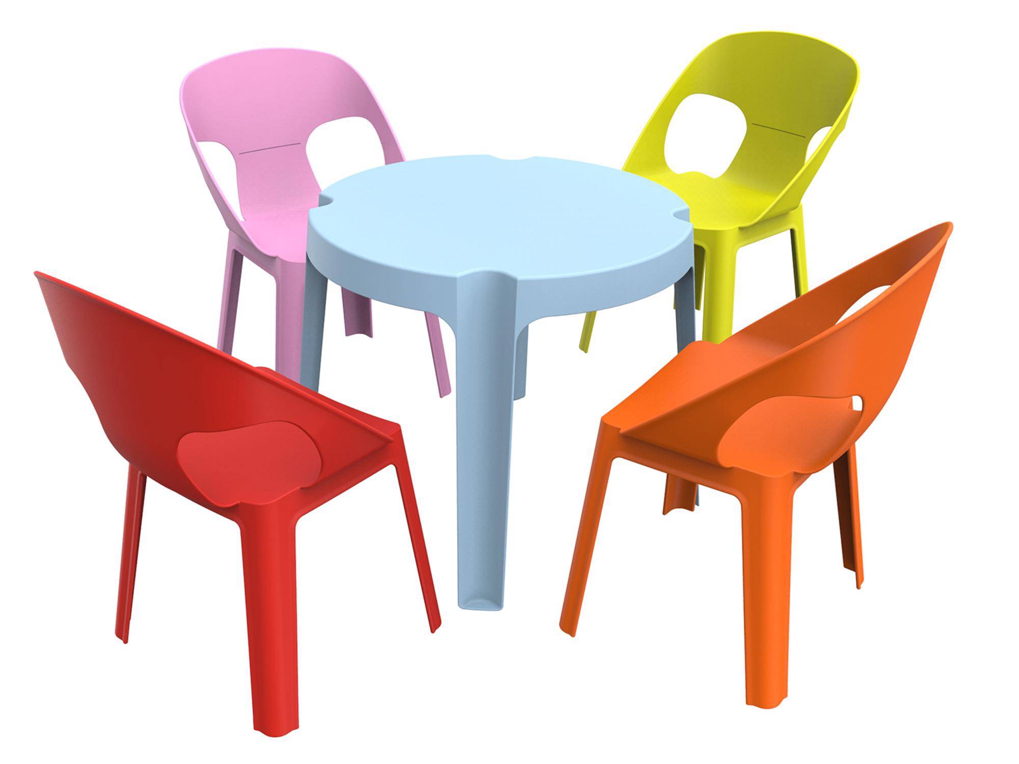 Set 4+1 chaises-table pour enfants intérieur, extérieur bleu ciel/rose/rouge/orange/vert citron RITA garbar - Image 1