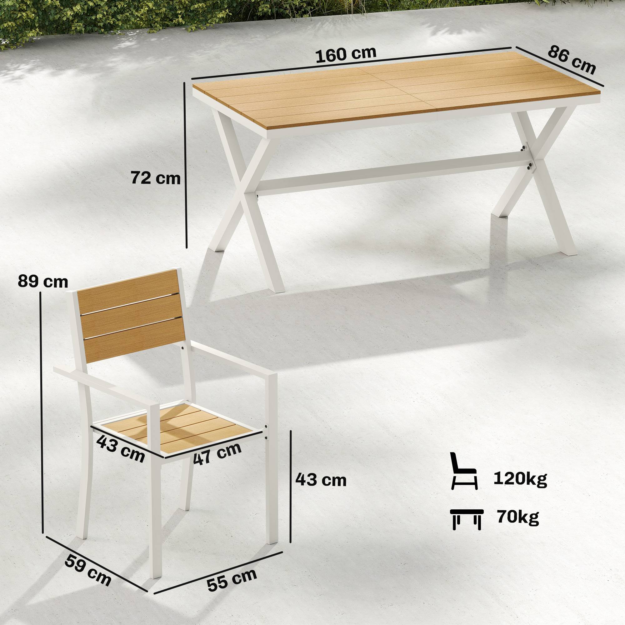 Ensemble de mobilier de jardin, salon de jardin, 7 pièces, table et 6 chaises empilables, aspect bois, structure en aluminium, teck - Image 5