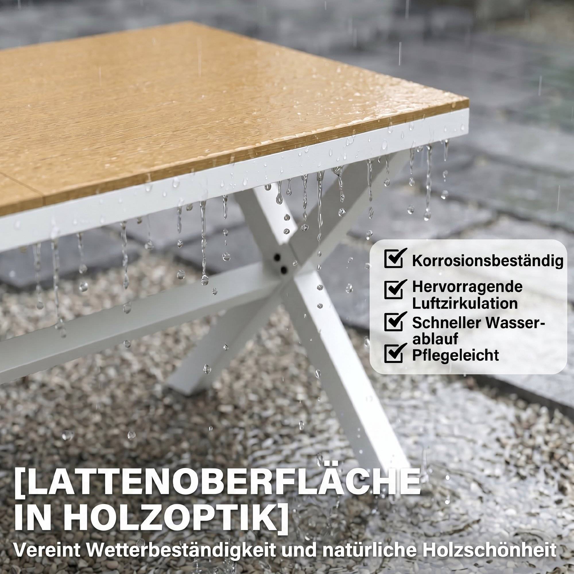 Ensemble de mobilier de jardin, salon de jardin, 7 pièces, table et 6 chaises empilables, aspect bois, structure en aluminium, teck - Image 7