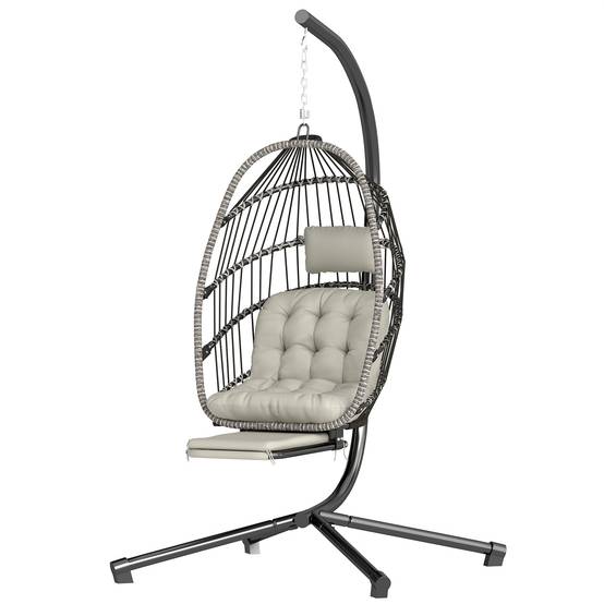 Fauteuil œuf suspendu acier galvanisé balcon salon repose-pieds pliable 117x100x200cm gris - ComfortXL Outdoor Living - Image 2