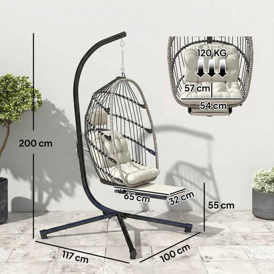 Fauteuil œuf suspendu acier galvanisé balcon salon repose-pieds pliable 117x100x200cm gris - ComfortXL Outdoor Living - Image 5