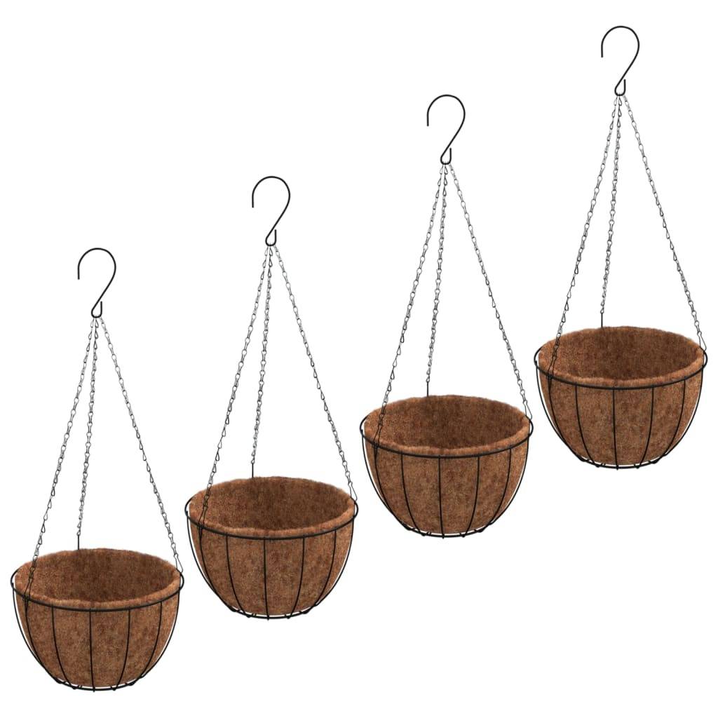 Lot de 4 Jardinières suspendues - Bacs à fleurs - Pots de fleurs avec doublure coco Noir Ø 30x52 cm - Image 1