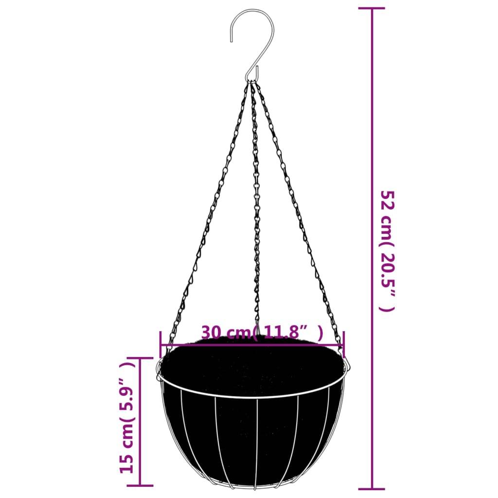 Lot de 4 Jardinières suspendues - Bacs à fleurs - Pots de fleurs avec doublure coco Noir Ø 30x52 cm - Image 6