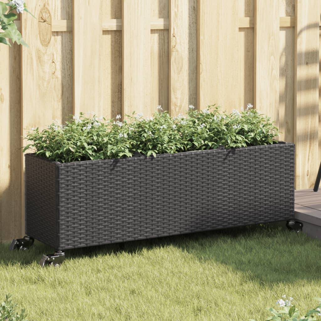 Vidaxl - Jardinière avec roulettes et 3 pots noir 107x32x38 cm rotin vidaXL 366419 - Image 1