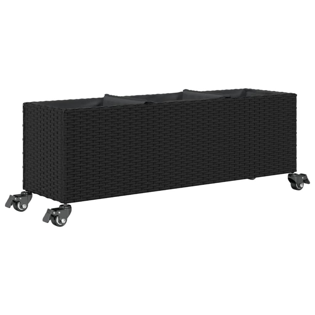 Vidaxl - Jardinière avec roulettes et 3 pots noir 107x32x38 cm rotin vidaXL 366419 - Image 8