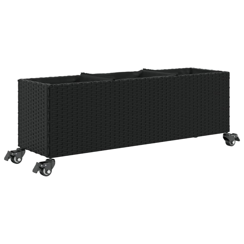Vidaxl - Jardinière avec roulettes et 3 pots noir 107x32x38 cm rotin vidaXL 366419 - Image 2