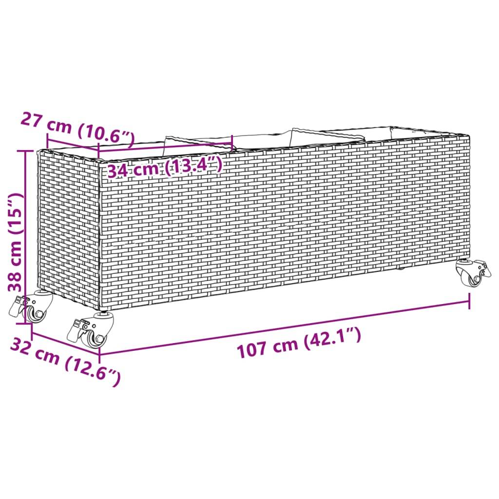 Vidaxl - Jardinière avec roulettes et 3 pots noir 107x32x38 cm rotin vidaXL 366419 - Image 3