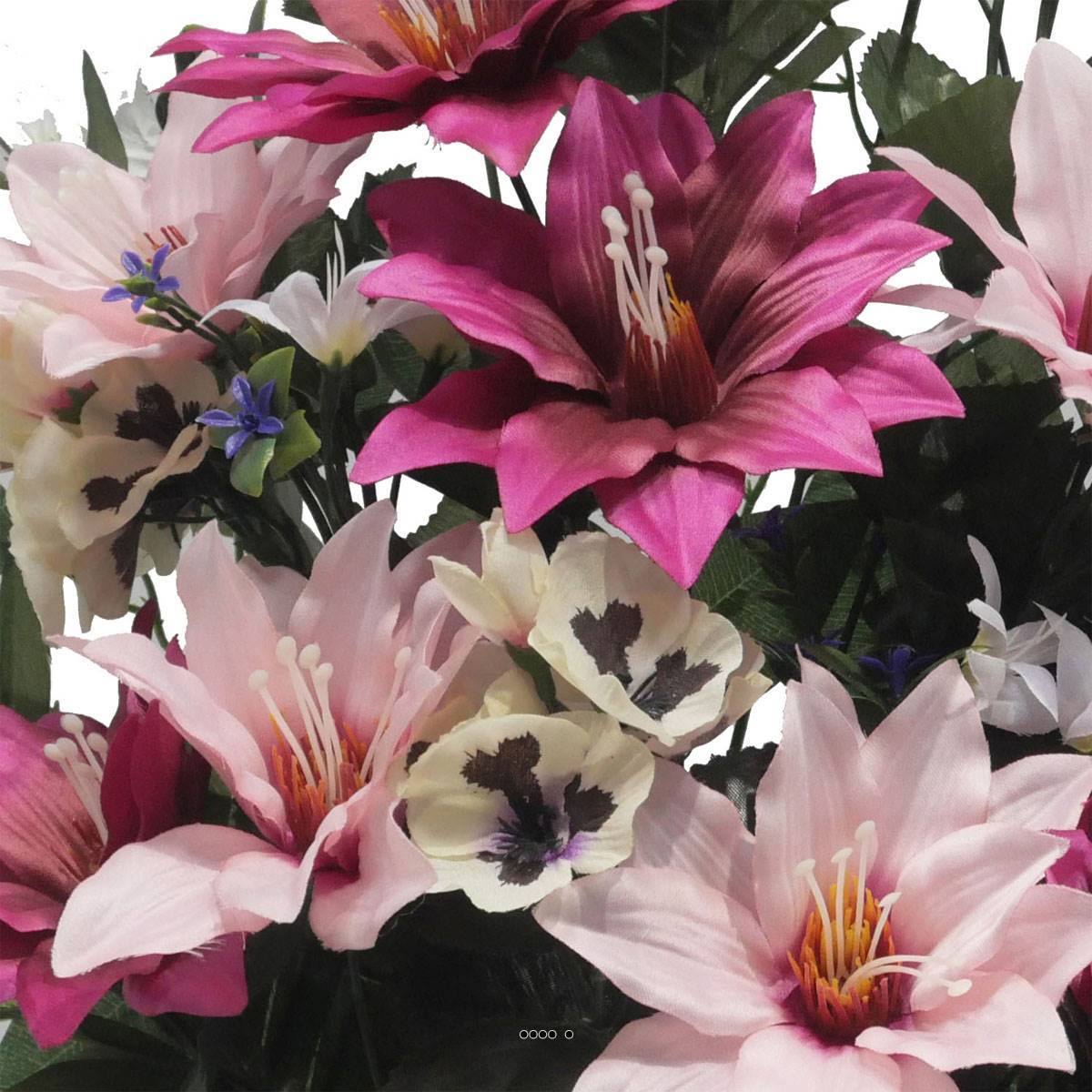 Artificielles - Jardinière Zinc dahlia, Rose, Mini fleurs, Pensée et Ficus Rose fushia artificiels pour la Toussaint - couleur: Rose fushia 730 - Image 3