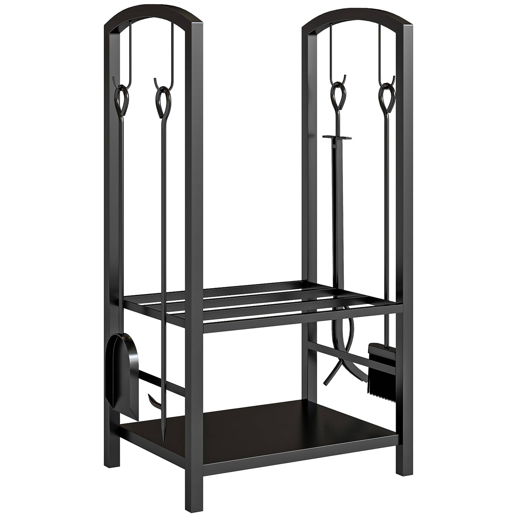 ComfortXL - Porte-bûches acier noir 40 x 30 x 74,5 cm 2 niveaux avec 4 accessoires pour cheminée rangement charge 100 kg - Image 10
