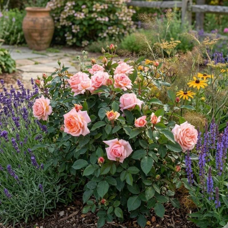 Rosier à grandes fleurs Belle du Seigneur® 'DELocabri' à fleurs Orange/Rose - feuillage Caduc - Pot de 5L - Touffe - Image 2