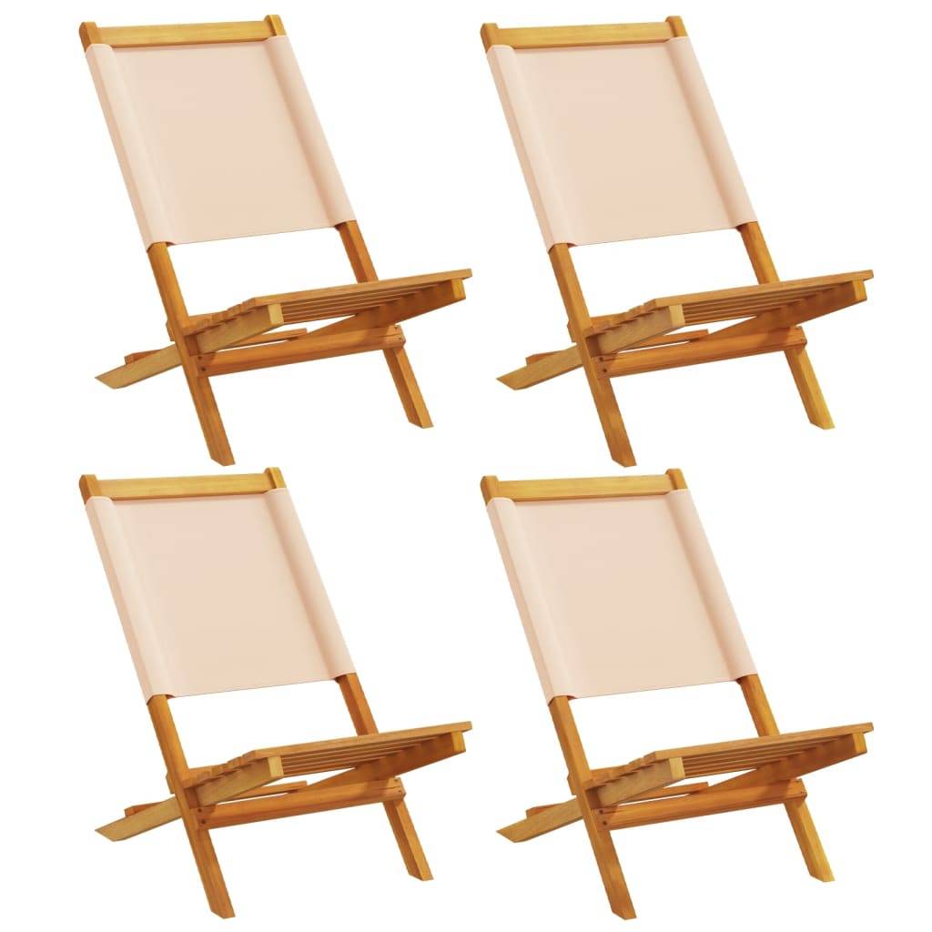 Lot de 4 Fauteuils Bas Pliants en Bois Massif d'Acacia et Tissu pour Extérieur Beige – ComfortXL Outdoor Living - Image 2