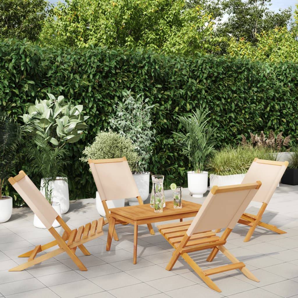 Lot de 4 Fauteuils Bas Pliants en Bois Massif d'Acacia et Tissu pour Extérieur Beige – ComfortXL Outdoor Living - Image 1