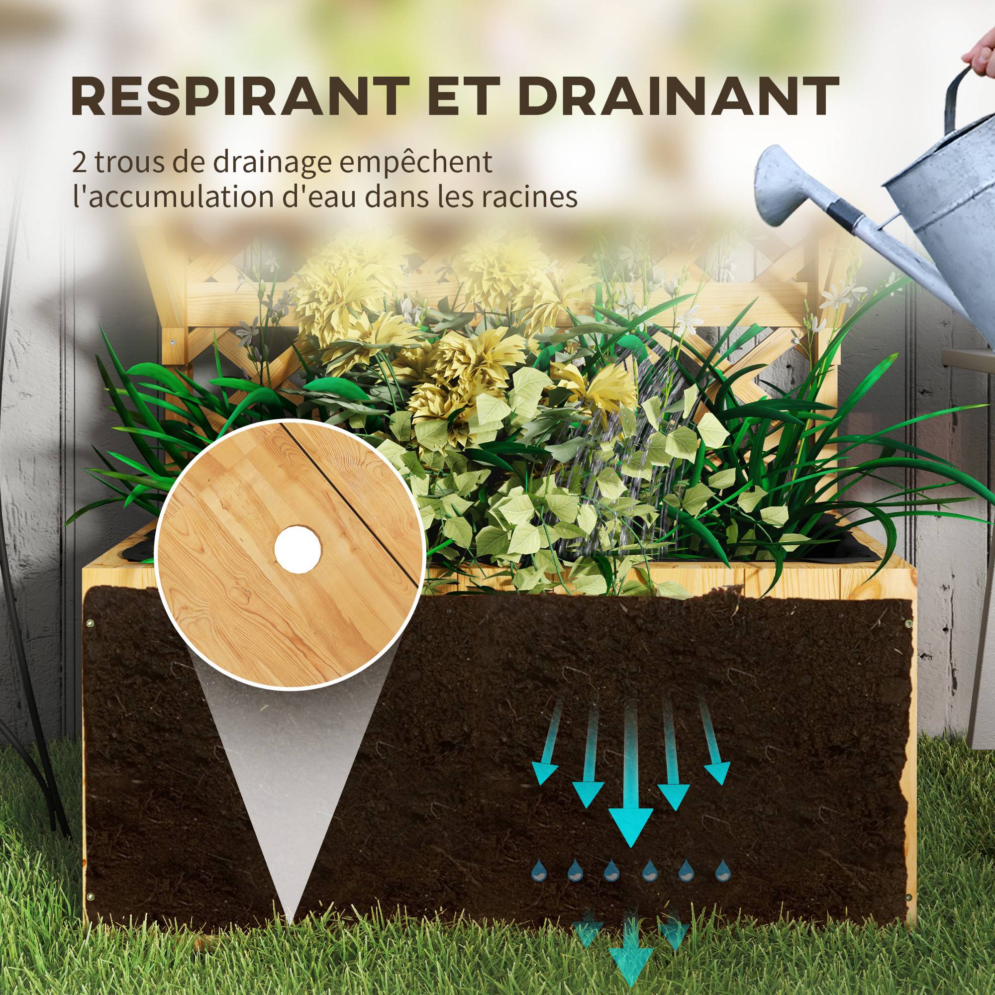 Jardinière Surélevée 4 Étages Outsunny – Bois Sapin Verni, Trous Drainage + Doublure, Potager Vertical Balcon Terrasse Jardin