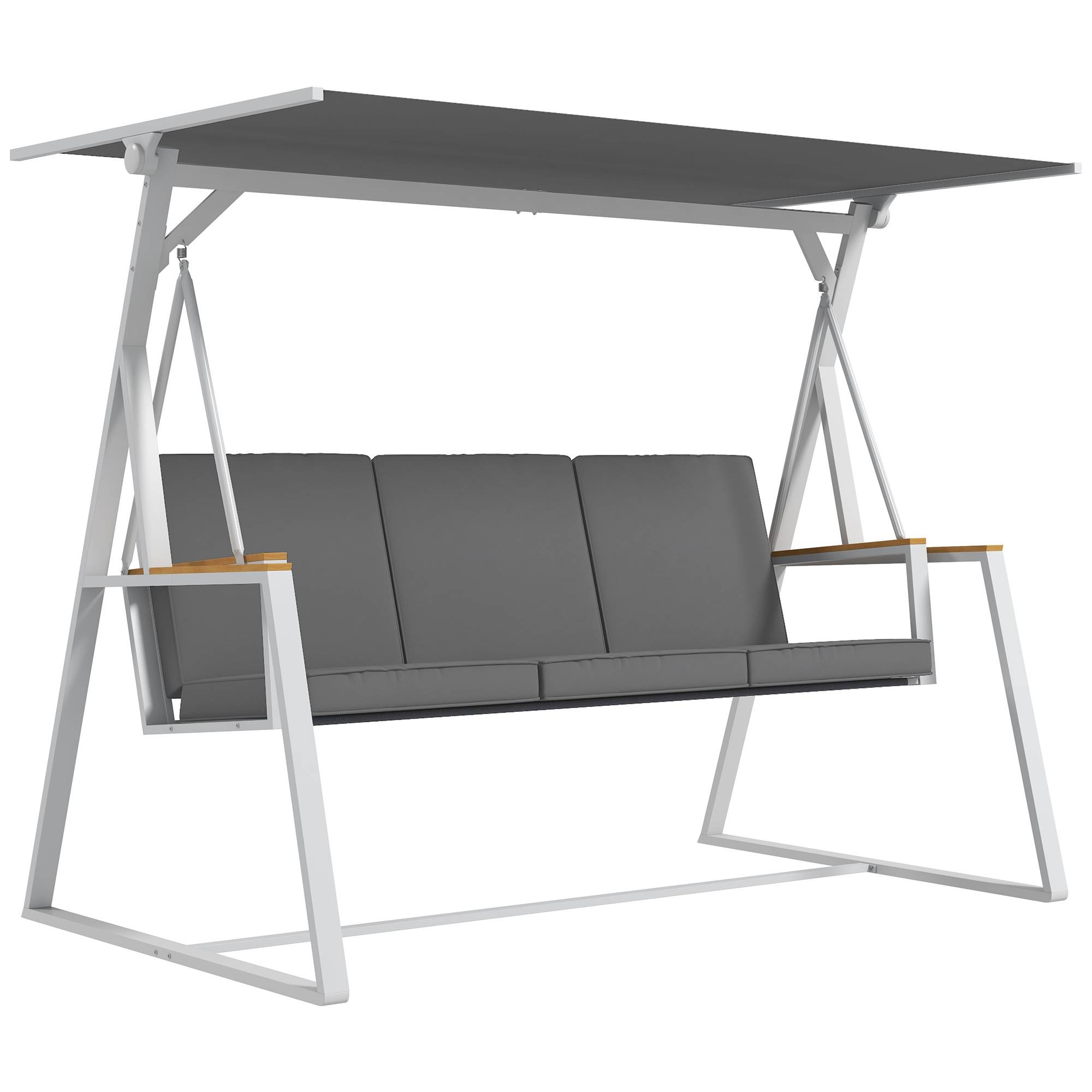 Balancelle de jardin 3 places avec toit inclinaison réglable matelas fourni dim. 205L x 130l x 175H cm gris foncé - Image 1