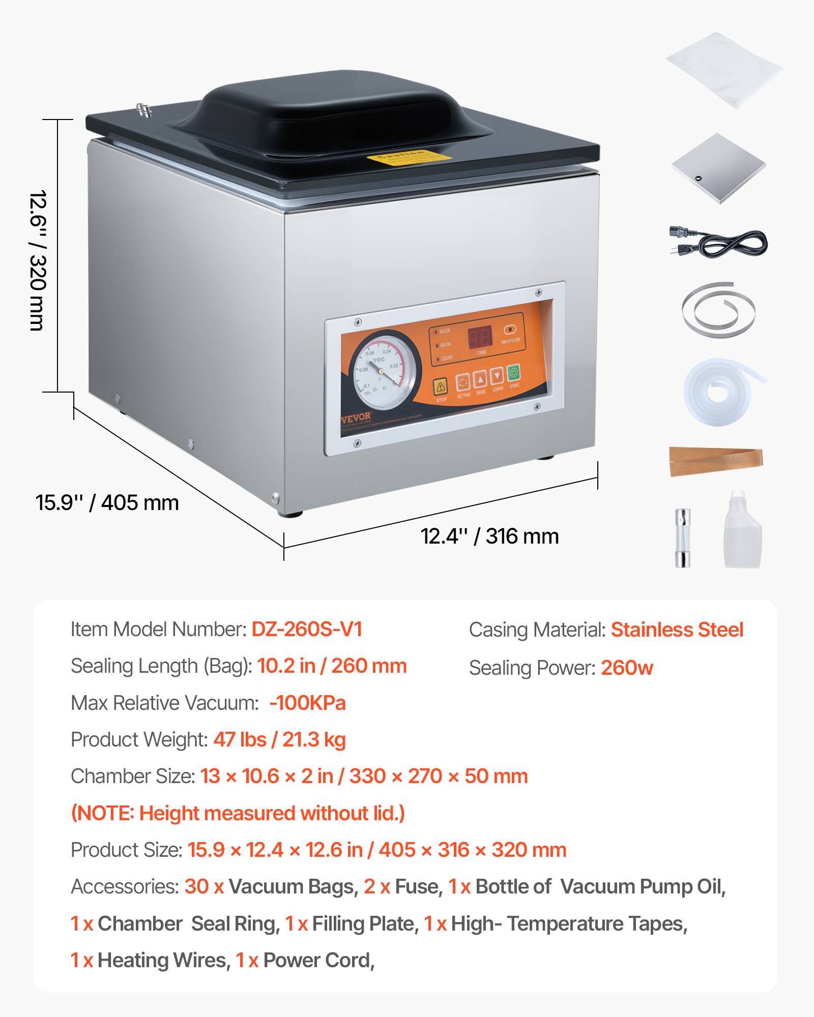 Vevor - VEVOR Machine sous vide à chambre 260W compacte 260 mm, usage domestique/commercial. - Image 7