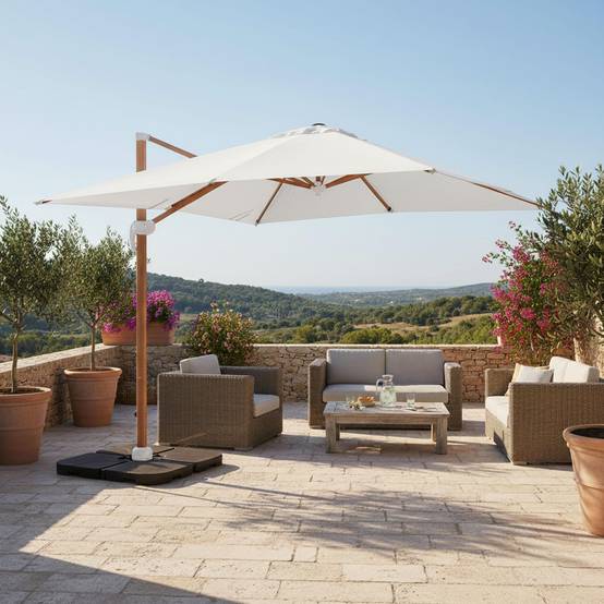 Oviala - Parasol déporté 3x3m et 4 dalles à remplir effet bois blanc Brescia - Oviala - Image 2