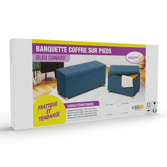Banc coffre capitonné 100 cm Bleu - Image 8
