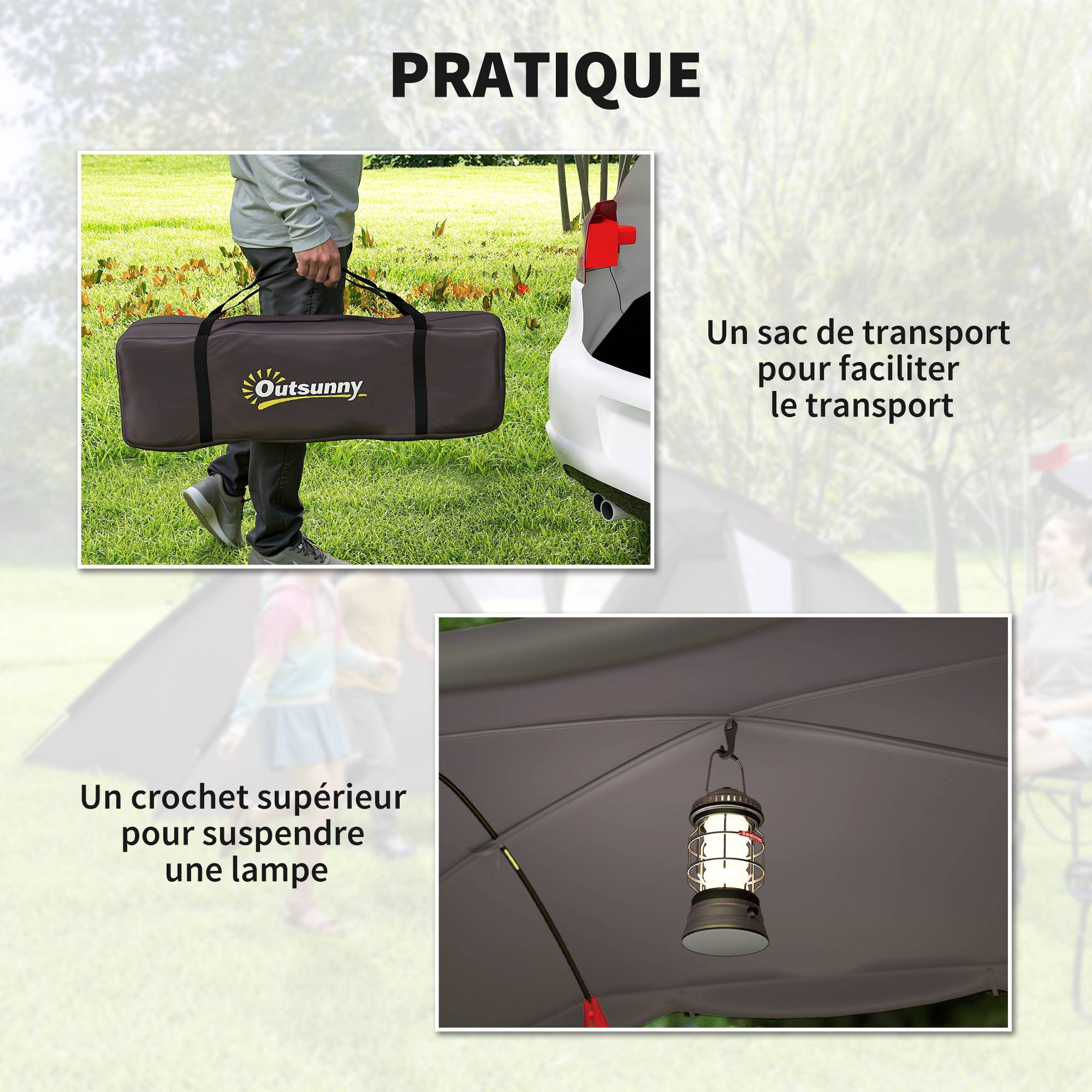 Tente familiale camping 4-6 personnes tunnel imperméable 3000 mm avec 2 portes, sac noire - Image 9