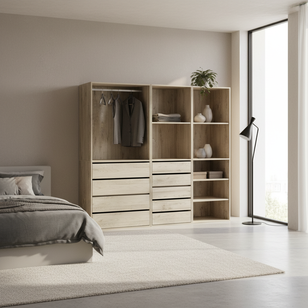 sweeek - Kit dressing modulable 3 éléments MODULO. naturel. 200 x 45 x 180 cm | sweeek - Image 1